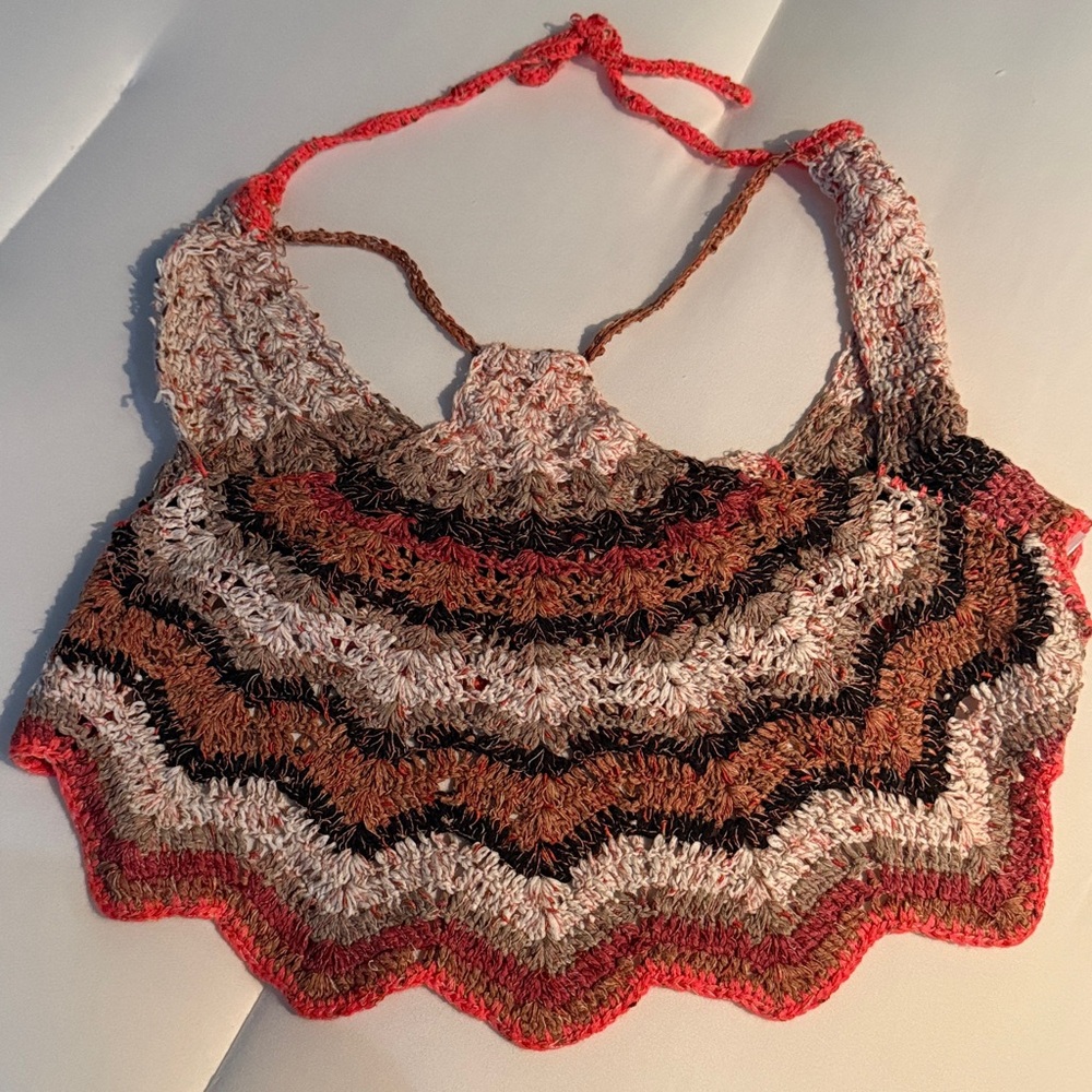 ☀️ BY ANTHROPOLOGIE CROCHET SWEATER TANK Top Cropped or Swim Coverup Size L